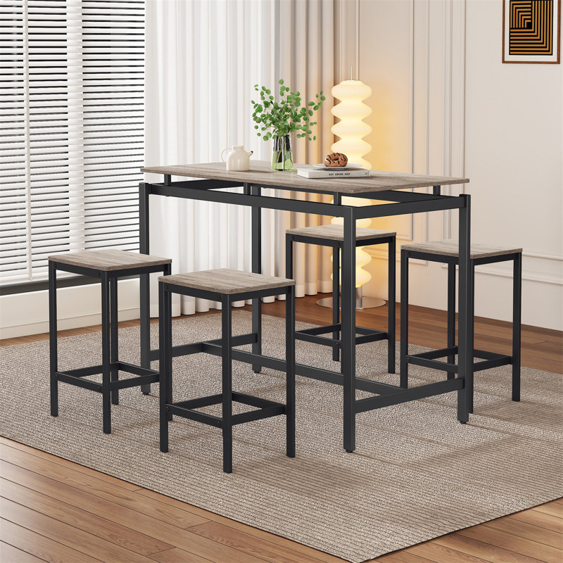 5 Piece Compact Bar Table Set with Table and Stools 17 Stories Table Top Color Brown